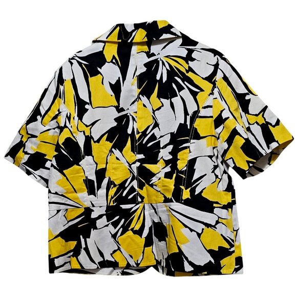 Jennifer Eden Womens Abstract Print Buttoned Short-Sleeve Blazer White/Yellow/Bl - Picture 2 of 10